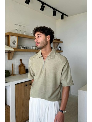 Haki Fermuarlı Polo Yaka Tişört