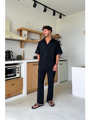 Flaw Ön Dikiş Detaylı Kumaş Takım Siyah