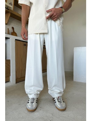 Ekru Basic Kumaş Baggy Pantolon
