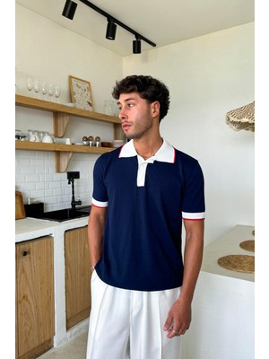 Flaw Polo Yaka Triko Regular Tişört Lacivert