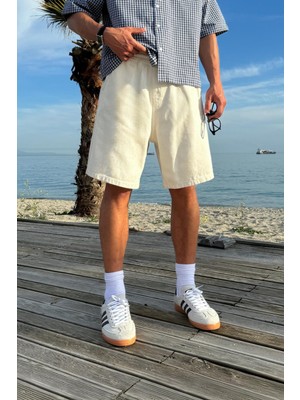 Bel Lastikli Ekru Basic Şort