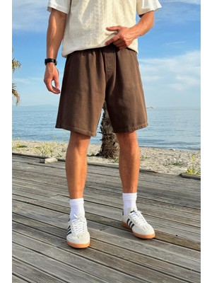Bel Lastikli Kahverengi Basic Şort