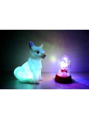 Işık Kasabası Renkli Fanusta Sevimli Ayıcık ve Rcb Kar Tilkisi Gece Lambası LED Dekorasyon Yatak Çocuk Odası