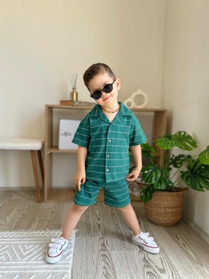 Mia Bambim Çizgili Erkek Bebek T-Shirt Şort Takım Yeşil