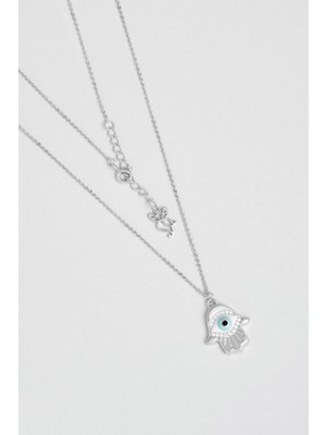 Fatma Ana Eli 18 Ayar Beyaz Altın Kaplama 45 cm Gümüş Kolye