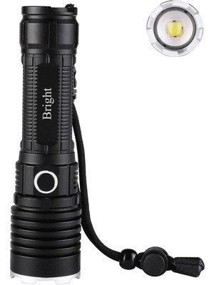 Bright GHT-5761 XP90 LED 3 Mod Zoomlu Yağmur Suyu Geçirmez Şarjlı El Feneri 26650 Pilli