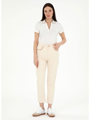 Pierre Cardin Ekru Kadın Mom Fit Denim Pantolon Vante-Pm