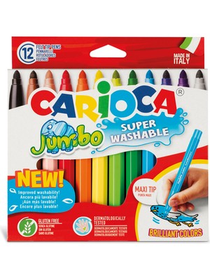 Carioca Kalın Keçeli Boya Kalemi 12'li Yıkanabilir Jumbo Çocuklar İçin Renkli Kalem Seti