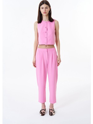 Beli Lastikli Kumaş Pantolon Pembe