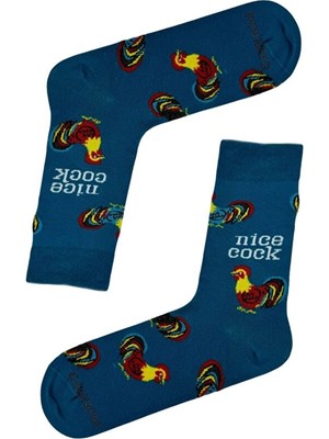 Nice Cock Yazılı Horoz Desenli Soket Çorap