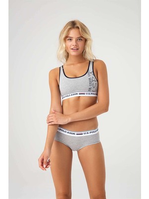 U.S. Polo Assn. Kadın Gri Melanj Tank Elbise Kolsuz Bodycon Günlük Şort Takım