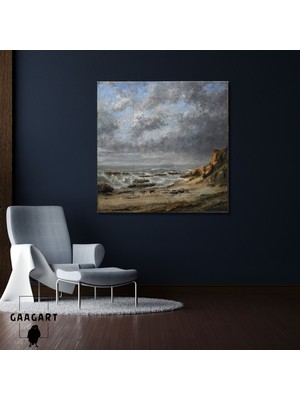 Kare Kanvas Tablo Ünlü Eserler Gustave Courbet-View Of A Rough Sea Near A Cliff (1873)