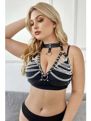 Mlvx Deri Zincirli Göğüs Harness, Rave Party Aksesuar - 945  Blsm