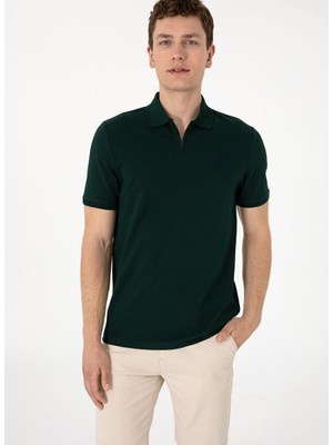 Erkek Regular Fit Polo Yaka Koyu Yeşil Tişört