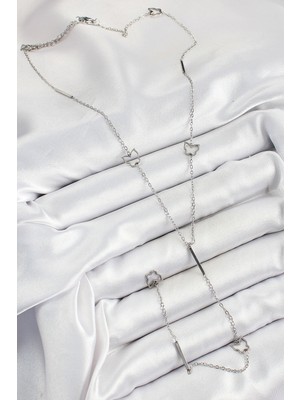 316L Çelik Kelebek Figürlü Y Model Gümüş Renk Kadın Kolye - Bamido