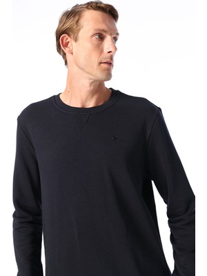 Fabrika Bisiklet Yaka Lacivert Erkek Sweatshirt Joseyy Uzun Kol Klasik Stil Normal Kalıp Tasarımı