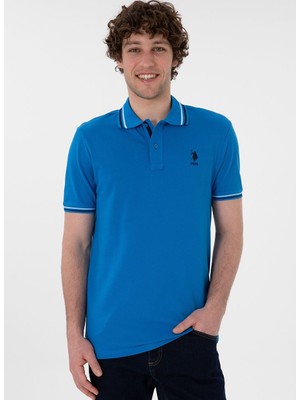 Erkek Regular Fit Polo Yaka Kobalt Mavi Basic Tişört