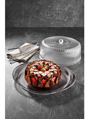 Akrilik Barok Füme 4 Parça Kek Fanus & Kek Saklama Kabı & Şık Sunum Organizeri