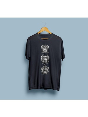 Oversize Siyah Beyaz Üç Maymun Tasarım Unisex T-Shirt