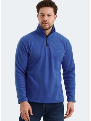 Slazenger Sanne Erkek Polar Saks Mavi Klasik Stil Normal Kalıp Uzun Kollu