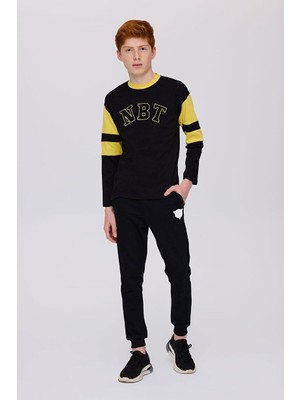 Nebbati Bg Store Siyah Erkek Çocuk Tshirt Uzun Kol Standart Yaka ile Düz Desenli 10 Yaş
