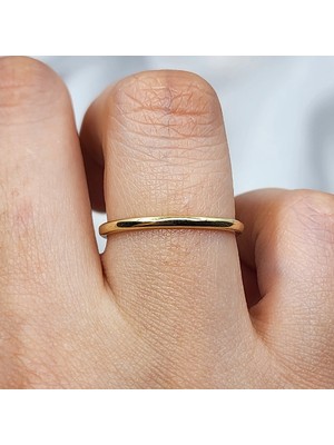 Fasek Gold Gümüş Yüzük -  925 Ayar Klasik Içi Dolu 1.5 mm Sarı Gümüş Alyans