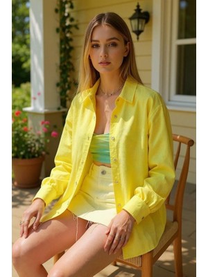 Gökyüzü Moda Kadın Uzun Kollu Oversize Gömlek