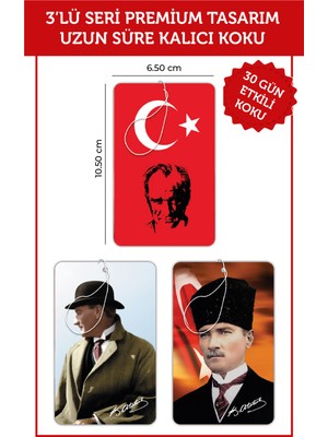 Bymeyla 3 Adet Gazi Mustafa Kemal Atatürk Görselli Oto Kokusu ve Dikiz Aynası Aksesuarı