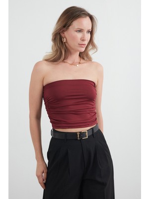 Basic Yanları Drapeli Straplez Büstiyer