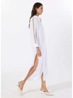 Mr. Mood Gömlek Yaka Beyaz Uzun Kadın Elbise Mrs Bıanca