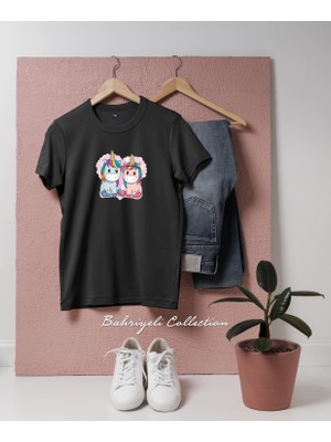Oversize Cartoon Unicorns Couples  Tasarımlı Unisex T-Shirt