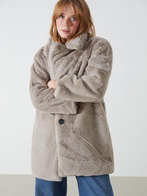 Ceket Yaka Kadın Kürk Kaban  (W4)