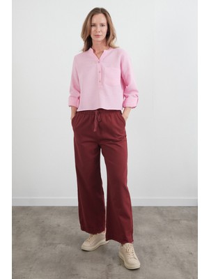 Paçası Püsküllü Beli Lastikli Gabardin Pantolon