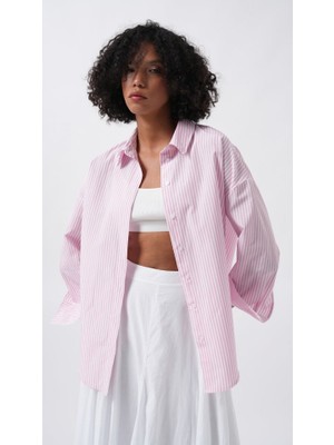 Gökyüzü Moda Çizgili Basic Gömlek