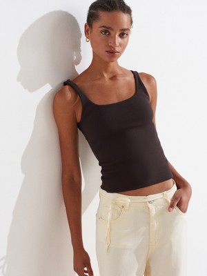 Dilvin Kadın Koyu Kahve Askılı Atlet %95 Pamuk Günlük Kullanım İçin Rahat Kalıp