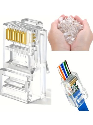 Yeni Nesil Delikli Açık Uçlu Cat6 Ez RJ45 Konnektör Jack Soket (100 Adet)
