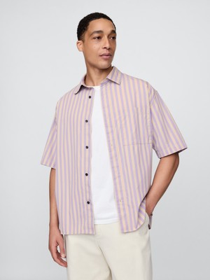 Gap Erkek Açık Lila Organik Pamuk Oversize Poplin Gömlek