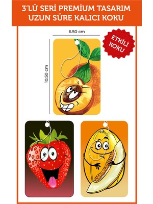 Bymeyla 3 Adet Şeftali Çilek Kavun Esans Aromalı Oto Kokusu ve Dikiz Aynası Aksesuarı