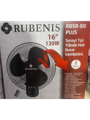Rubenis Rbsr-80 Plus Siyah 130W Kumandalı Duvar Vantilatörü Yüksek Performans ve Uzaktan Kumanda