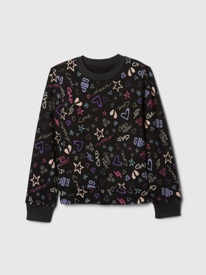 Gap Kız Çocuk Siyah Baskılı Gap Logo Fleece Sweatshirt