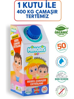 Minoris Baby Organik Antialerjik Bebek Çamaşır Deterjanı Parfümsüz 50 Yıkama