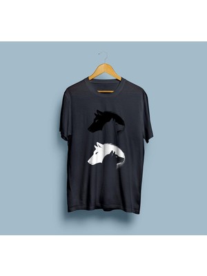 Oversize Wolf Couple / Çift Kurt Tasarım Unisex T-Shirt