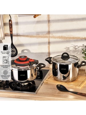 Emsan Vera Düdüdklü Tencere Seti 4+6 Lt Kırmızı