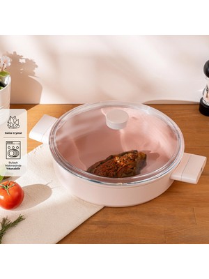 Emsan Swiss Crystal Pembe Karnıyarık Tenceresi 22 cm Seramik Kaplama ile Şık Tasarım