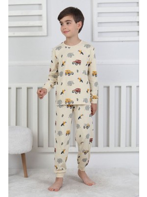 Isob Bej Safari Desenli %100 Pamuk Erkek Çocuk Pijama Takımı 3-8 Yaş 51301-B