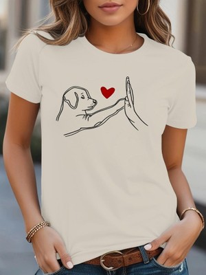 Arben Boutique Kadın Kısa Kollu Bisiklet Yaka Köpek Baskılı Viskon Bluz