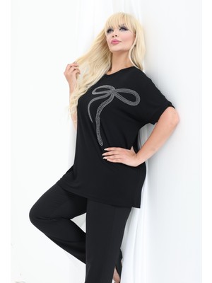 Kurdele Tasarım Taş Detaylı Bambu Yarasa Kol Bluz M-6xl