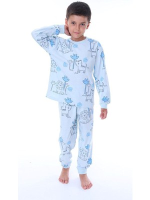 Isob Arslan Desenli %100 Pamuk Erkek Çocuk Pijama Takımı 3-8 Yaş 32230-M