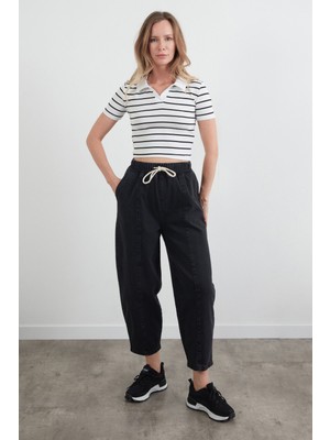 Beli Bağlamalı Slouchy Jean Pantolon