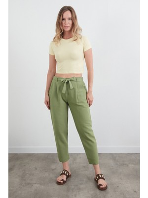 Beli Bağlamalı Straight Keten Pantolon
